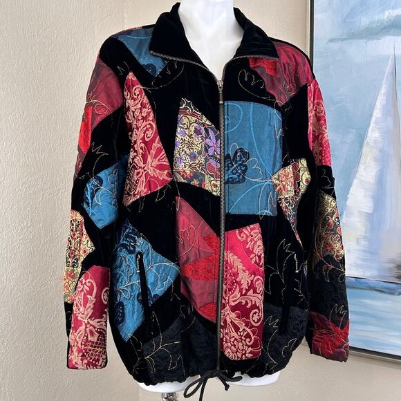 CHICO'S DESIGN JACKET Black Velvet & Unique PATCHWORK 
Size 16 - Picture 1 of 6